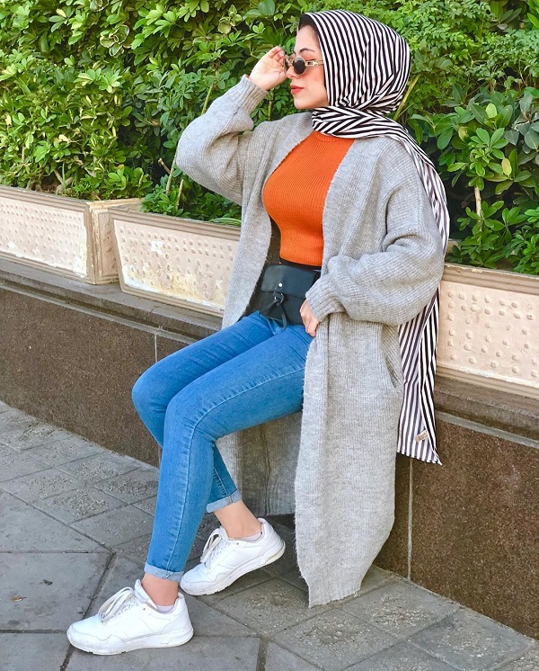 تنسيق الجواكيت الطويلة مع الحجاب 
